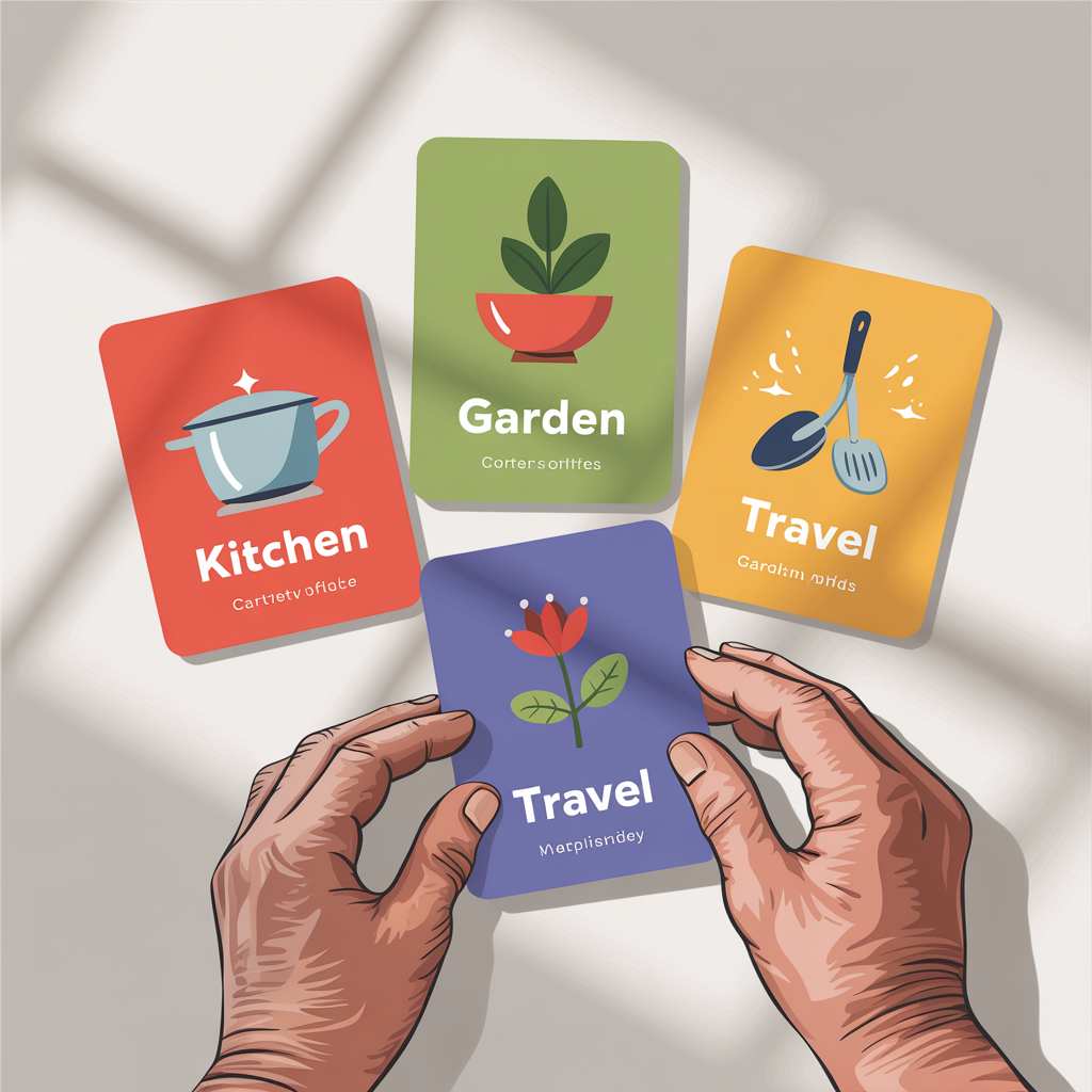 Word‑association cards prompt language and memory recall